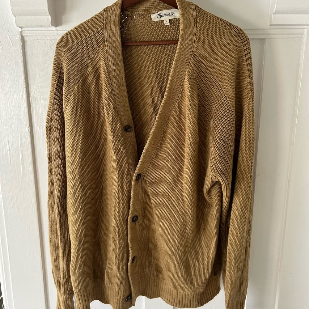 Mango Men's Yellow Cardigan Sweater